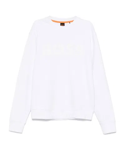 Hugo Boss Rubberised-logo Sweatshirt In White