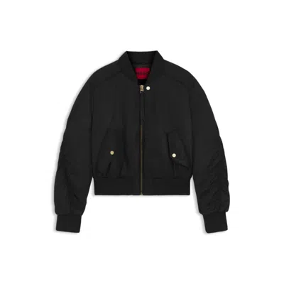 Hugo Boss Ruched-detail Bomber Jacket With Water-repellent Finish In Black