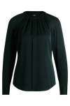 Hugo Boss Ruched-neck Blouse In Stretch-silk Crepe De Chine In Green