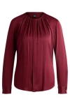 Hugo Boss Ruched-neck Blouse In Stretch-silk Crepe De Chine In Red