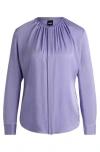 Hugo Boss Ruched-neck Blouse In Stretch-silk Crepe De Chine In Metallic