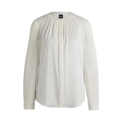 HUGO BOSS RUCHED-NECK BLOUSE IN STRETCH-SILK CREPE DE CHINE
