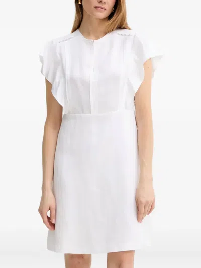 Hugo Boss Ruffle-detail Keyhole Dress In White
