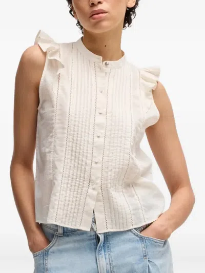 Hugo Boss Ruffle-detail Sleeveless Top In White
