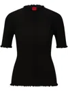 Hugo Boss Ruffle-trim Ribbed-knit Top In Black