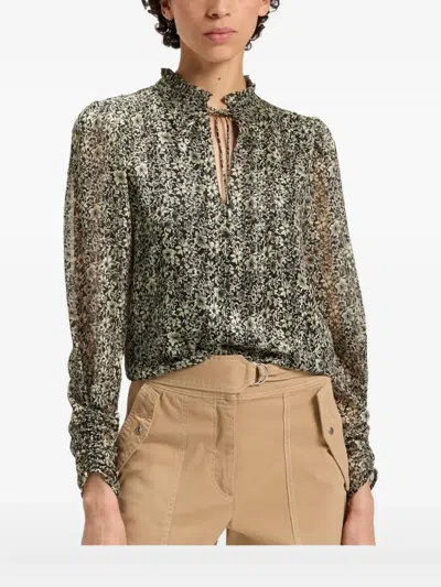 Hugo Boss Relaxed-fit Blouse In Printed Seersucker In Green