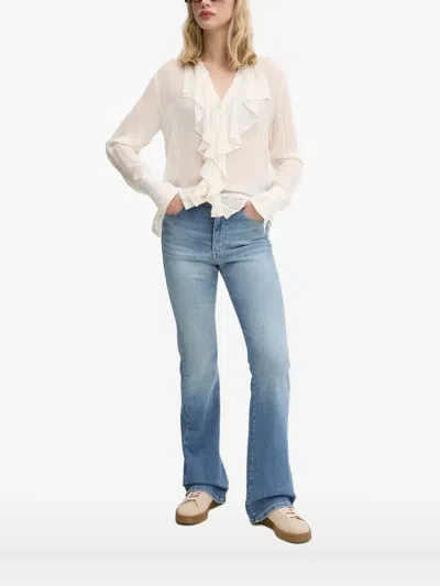 Hugo Boss Ruffled V-neck Blouse In White