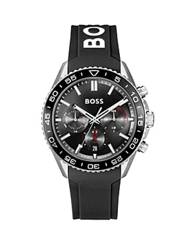 Hugo Boss Runner Chronograph Silicone Strap Watch, 44mm In Black