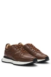 Hugo Boss Running-inspired Trainers With Burnished-leather Uppers In 브라운