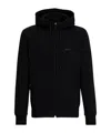 Hugo Boss Stretch-cotton Zip-up Hoodie With Logo Print In Black