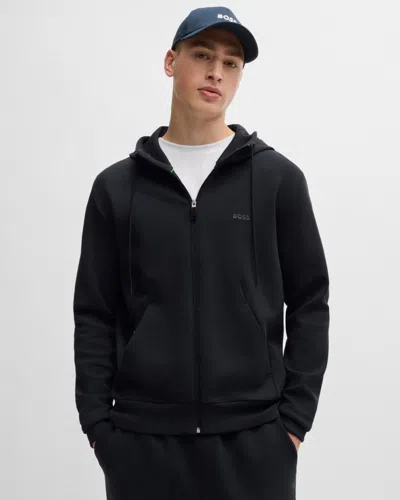 Hugo Boss Saggy Mens Stretch Cotton Zip-up Hoodie With Logo Print Nos