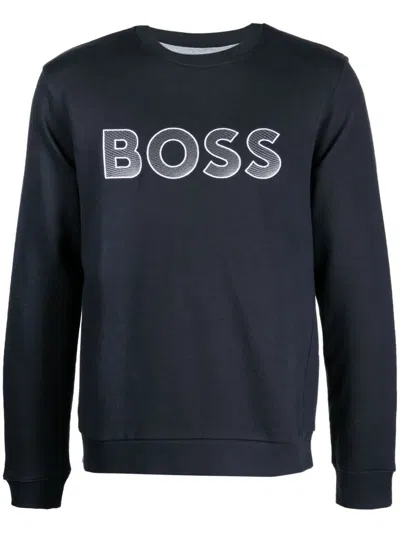 Hugo Boss Logo-embroidered Crew Neck Sweatshirt In Black