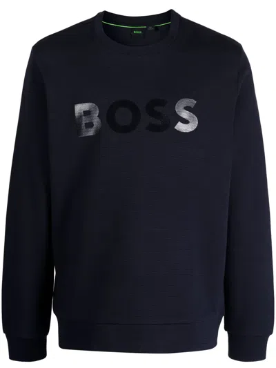 Hugo Boss Boss Salbo Tonal Logo Crewneck Sweatshirt In Black