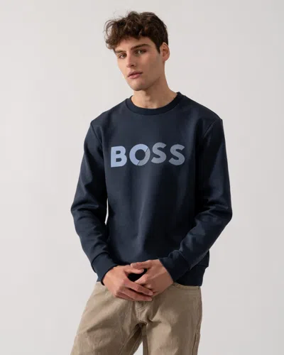Hugo Boss Salbo Tape Mens Crew Neck Sweatshirt With Logo In Blue