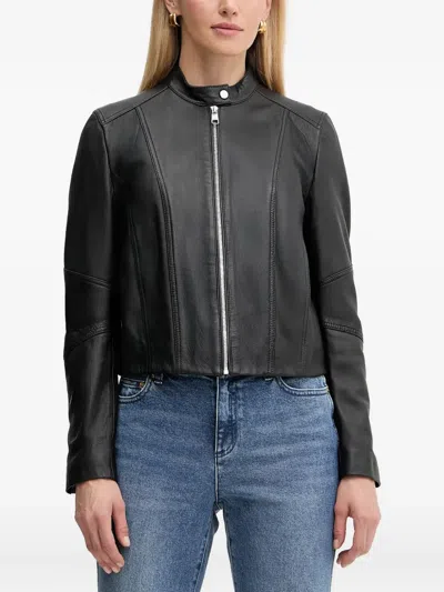 Hugo Boss Saleste Zip-front Panelled Leather Jacket In Black