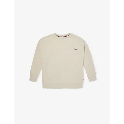 Hugo Boss Kids' Brand-print Crew-neck Cotton-blend Sweatshirt 4-16 Years Sand