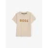 Hugo Boss Sand Crewneck Logo-print Cotton T-shirt 6 Months - 3 In Neutral