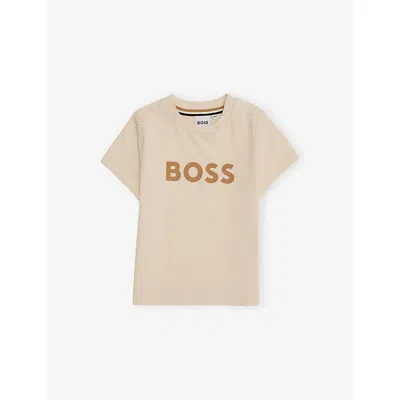 Hugo Boss Babies' Sand Crewneck Logo-print Cotton T-shirt 6 Months - 3 In Neutral
