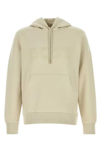 Hugo Boss Stretch Cotton Hooded Sweatshirt Front Pocket In Neutral
