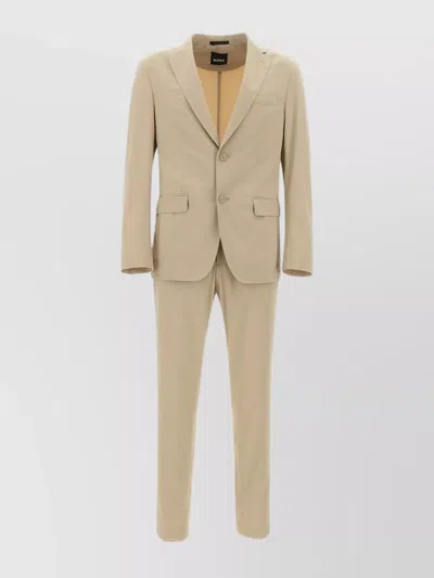 Hugo Boss Sand Suit With 17cm Leg Opening In Beige