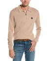 Hugo Zip-neck Polo Sweater With Stacked-logo Badge In Beige