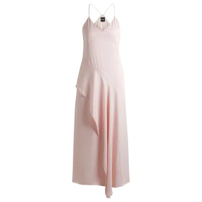 Hugo Boss Sateen Dress With Waterfall Detail In Pink