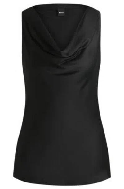 Hugo Boss Satin Relaxed-fit Blouse With Cowl Neckline In Black
