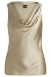 Hugo Boss Satin Relaxed-fit Blouse With Cowl Neckline In Light Beige