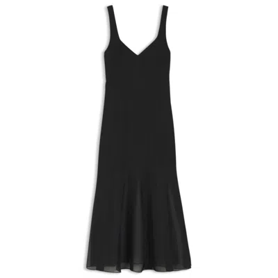 Hugo Boss Satin Slip Dress With Organza Inserts In Black