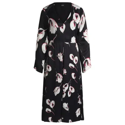 Hugo Boss Satin V-neck Dress With Tulip Print In Multi
