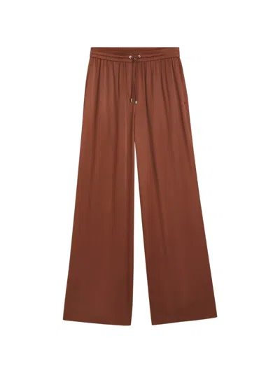 Hugo Boss Satin-finish Drawstring-waist Trousers In Brown