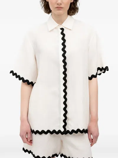 Hugo Boss Scalloped-trim Short-sleeve Shirt In White