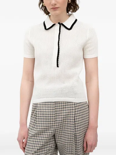 Hugo Boss Scallop-trim Ribbed-knit Polo Shirt In White