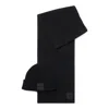 Hugo Boss Scarf And Beanie Hat Set With Embroidered-logo Badge In Black