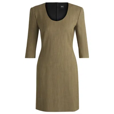 Hugo Boss Scoop-neck Dress In Herringbone Stretch Fabric In Multi