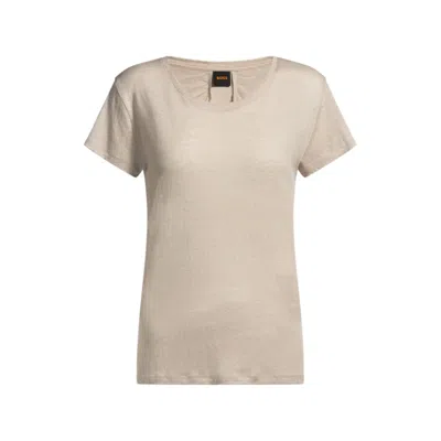 Hugo Boss Scoop-neck Linen T-shirt With Gathered Back In Beige