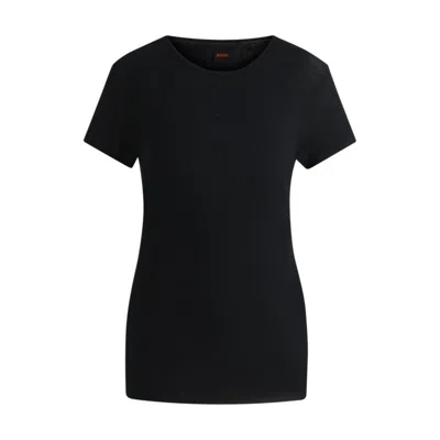 Hugo Boss Scoop-neck Linen T-shirt With Gathered Back In Black
