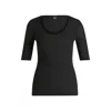 Hugo Boss Scoop-neck T-shirt In Ribbed Stretch Fabric In Black