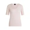 Hugo Boss Scoop-neck T-shirt In Ribbed Stretch Fabric In Pink