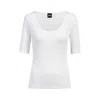 Hugo Boss Scoop-neck T-shirt In Ribbed Stretch Fabric In White