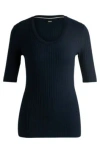 Hugo Boss Scoop-neck Top In Stretch Fabric In Dark Blue