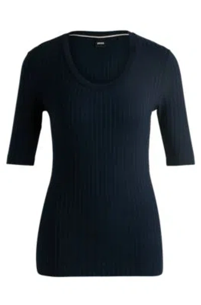 Hugo Boss Scoop-neck Top In Stretch Fabric In Dark Blue