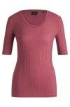 Hugo Boss Scoop-neck Top In Stretch Fabric In Light Red