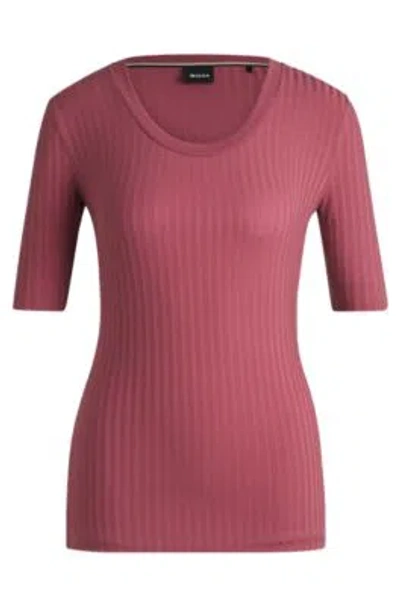 Hugo Boss Scoop-neck Top In Stretch Fabric In Light Red