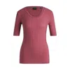 Hugo Boss Scoop-neck Top In Stretch Fabric In Red