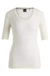 Hugo Boss Scoop-neck Top In Stretch Fabric In White