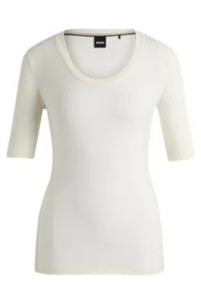 Hugo Boss Scoop-neck Top In Stretch Fabric In White