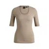 Hugo Boss Scoop-neck Top In Wool And Cotton In Grey