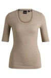 Hugo Boss Scoop-neck Top In Wool And Cotton In Light Grey