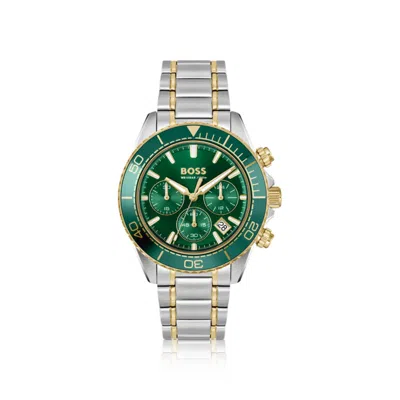 Hugo Boss Sealiner Two-tone Chronograph Watch With Green Dial In Multi